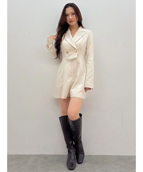 MERCURYDUO（マーキュリーデュオ）の「フィットアンドフレアジャケットミニロンパース（つなぎ/オールインワン・レディース・チャコールグレー/アイボリー・MEDIUM/SMALL）」の10枚目の写真