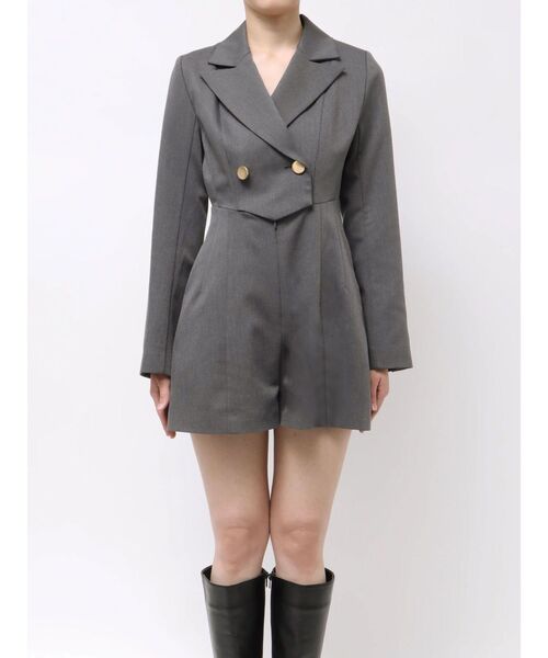 MERCURYDUO（マーキュリーデュオ）の「フィットアンドフレアジャケットミニロンパース（つなぎ/オールインワン・レディース・チャコールグレー/アイボリー・MEDIUM/SMALL）」の14枚目の写真