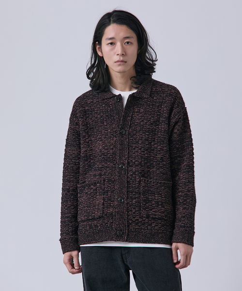 B.C STOCK（ベーセーストック）の「ツイードモール ヘビーカーディガン（カーディガン/ボレロ・メンズ・ネイビー/ブラウン/アイボリー・MEDIUM/LARGE）」の2枚目の写真