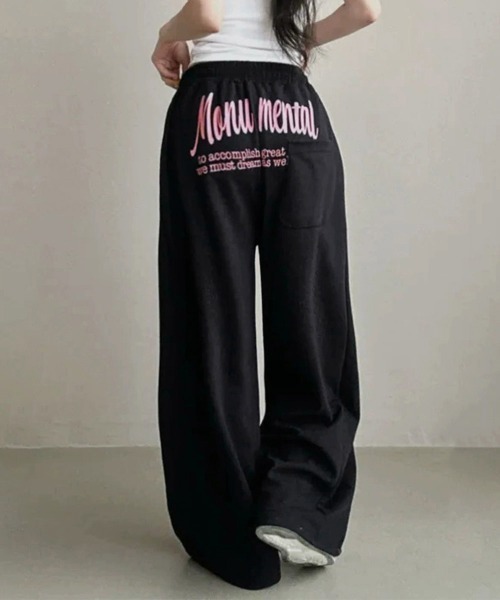 Miniministore(ミニミニストア)の「バッグプリントワイドスエットパンツ韓国風(スウェットパンツ・レディース・ネイビー系2/ブラック系1/グレー系1/ネイビー系1/グレー系2/ブラック系2・FREE)」の1枚目の写真