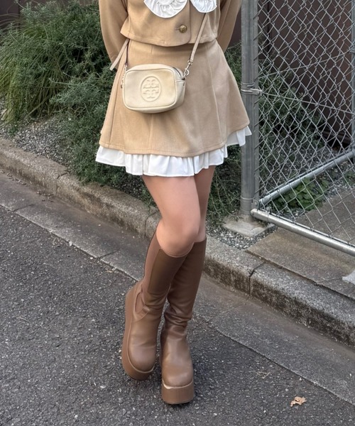 continuer de NICE CLAUP（コンティニューデナイスクラップ）の「【華奢見えシルエット】ハイウエスト裾チラリミニスカート（スカート・レディース・その他1/その他2/ベージュ・FREE）」の17枚目の写真