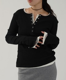 andme（アンドミー）の「ヘンリーネックスラブリブ長袖シアートップス（Tシャツ/カットソー）」