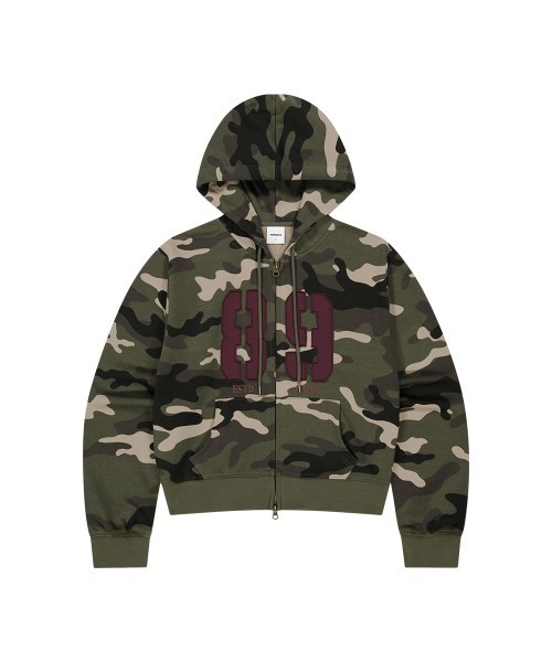 MAHAGRID(マハグリッド)の「『mahagrid/マハグリッド』 Camo Applique Cropped Zip-Up Hoodie/カモフラージュ短丈ジップアップパーカー(パーカー・レディース・ブラック/グリーン/グレー・FREE)」の1枚目の写真