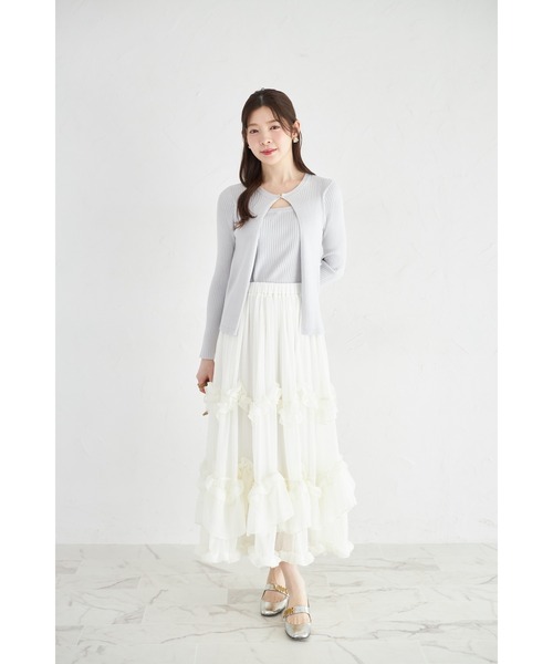 tocco closet（トッコ　クローゼット）の「【ZOZO限定】重ねフリルティアードスカート（スカート・レディース・ブラック/オフホワイト・M）」の3枚目の写真