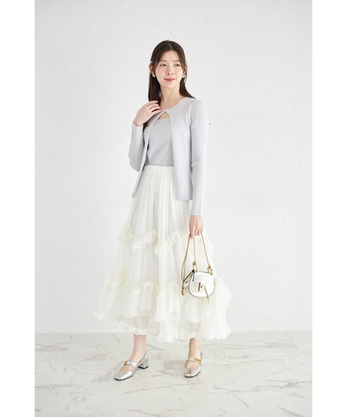 tocco closet（トッコ　クローゼット）の「【ZOZO限定】重ねフリルティアードスカート（スカート・レディース・ブラック/オフホワイト・M）」の4枚目の写真