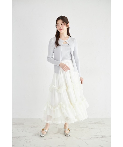 tocco closet（トッコ　クローゼット）の「【ZOZO限定】重ねフリルティアードスカート（スカート・レディース・ブラック/オフホワイト・M）」の5枚目の写真