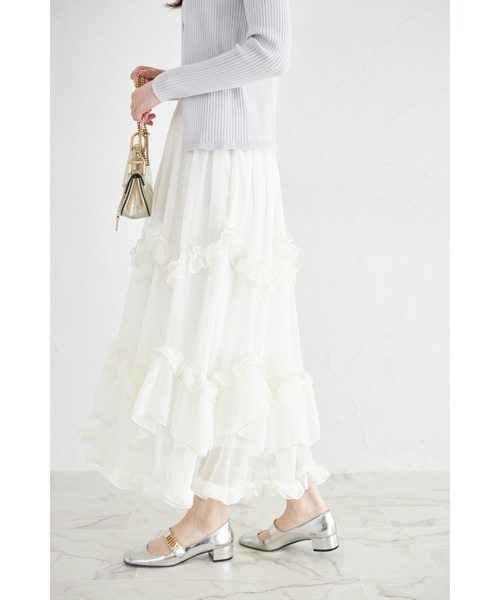 tocco closet（トッコ　クローゼット）の「【ZOZO限定】重ねフリルティアードスカート（スカート・レディース・ブラック/オフホワイト・M）」の12枚目の写真