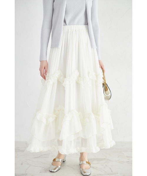 tocco closet（トッコ　クローゼット）の「【ZOZO限定】重ねフリルティアードスカート（スカート・レディース・ブラック/オフホワイト・M）」の9枚目の写真