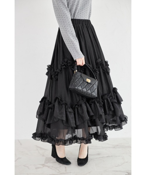 tocco closet（トッコ　クローゼット）の「【ZOZO限定】重ねフリルティアードスカート（スカート・レディース・ブラック/オフホワイト・M）」の18枚目の写真