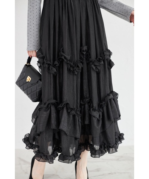 tocco closet（トッコ　クローゼット）の「【ZOZO限定】重ねフリルティアードスカート（スカート・レディース・ブラック/オフホワイト・M）」の20枚目の写真