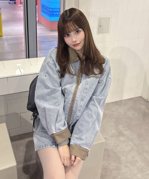 one way(ワンウェイ)の「パイピングブルゾン(テーラードジャケット・レディース・ブルー/ベージュ・FREE)」の2枚目の写真