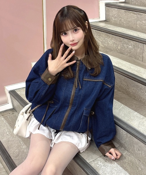 one way(ワンウェイ)の「パイピングブルゾン(テーラードジャケット・レディース・ブルー/ベージュ・FREE)」の10枚目の写真