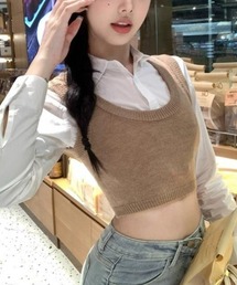 shameless（シェイムレス）の「短丈ニットビスチェシャツレイヤードトップス（ニット/セーター）」