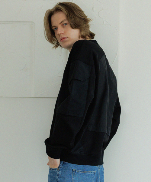 NUBINDA(ヌビンダ)の「ナイロンパッチアップスウェット(スウェット・メンズ・ブラック・L/XL/M)」の2枚目の写真