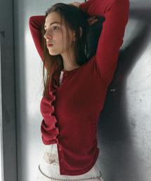 ROLAROLA | SHIRRING BUTTON UNBALANCE CARDIGAN RED(カーディガン/ボレロ)