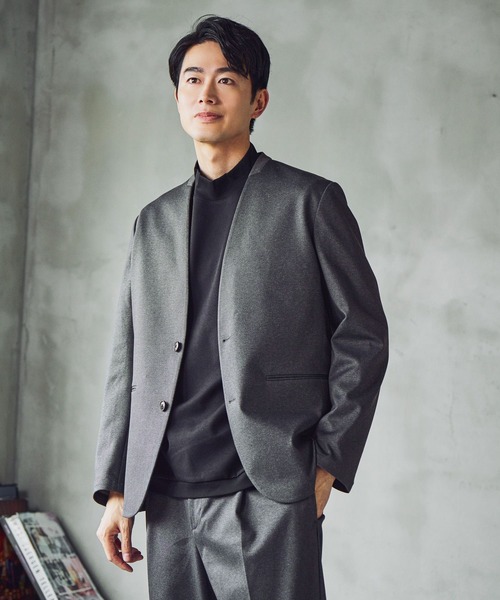 GLOBAL WORK（グローバルワーク）の「スマらくノーカラージャケット/611132（テーラードジャケット・メンズ・チャコールグレー/ネイビー・LARGE/MEDIUM/SMALL/X-LARGE）」の2枚目の写真