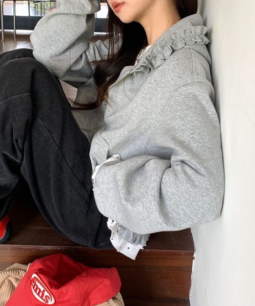 yuue' ( wear )（ユーイ）の「フリルジップフーディーパーカー/冷房対策（パーカー・レディース・ピンク/グレー/ブラック・FREE）」の4枚目の写真
