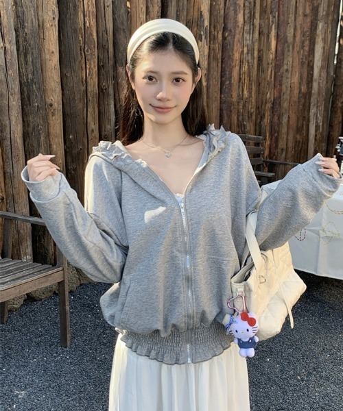 yuue' ( wear )（ユーイ）の「フリルジップフーディーパーカー/冷房対策（パーカー・レディース・ピンク/グレー/ブラック・FREE）」の8枚目の写真