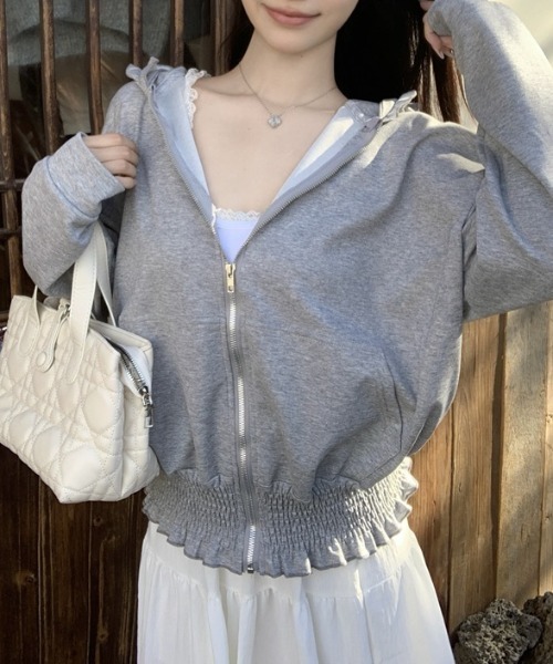 yuue' ( wear )（ユーイ）の「フリルジップフーディーパーカー/冷房対策（パーカー・レディース・ピンク/グレー/ブラック・FREE）」の6枚目の写真