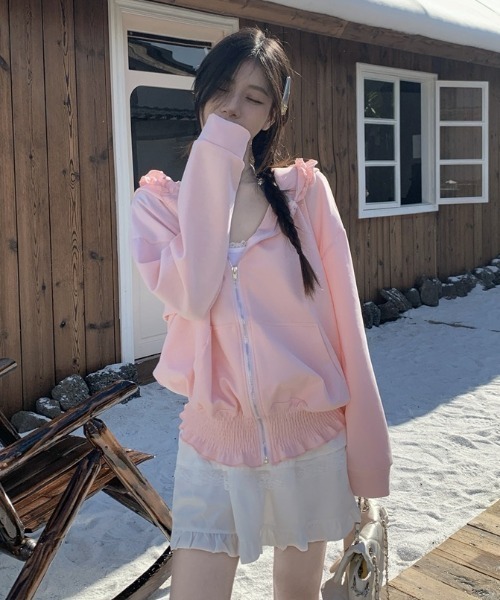yuue' ( wear )（ユーイ）の「フリルジップフーディーパーカー/冷房対策（パーカー・レディース・ピンク/グレー/ブラック・FREE）」の13枚目の写真