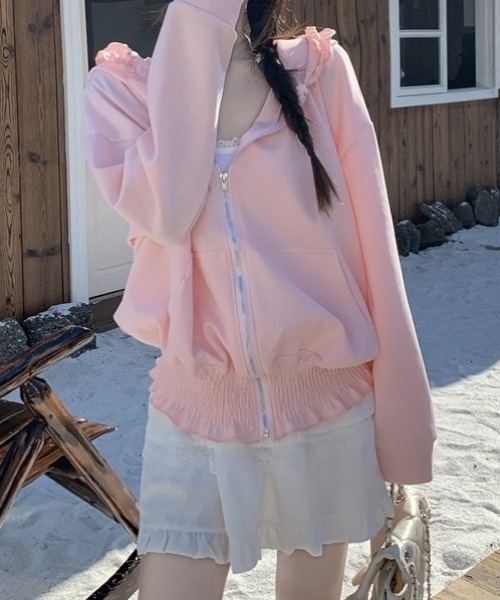 yuue' ( wear )（ユーイ）の「フリルジップフーディーパーカー/冷房対策（パーカー・レディース・ピンク/グレー/ブラック・FREE）」の15枚目の写真