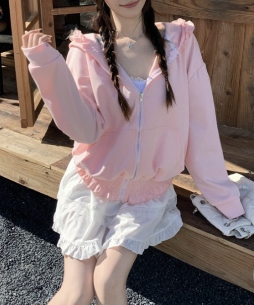 yuue' ( wear )（ユーイ）の「フリルジップフーディーパーカー/冷房対策（パーカー・レディース・ピンク/グレー/ブラック・FREE）」の16枚目の写真