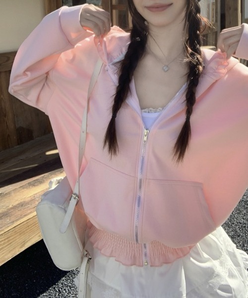 yuue' ( wear )（ユーイ）の「フリルジップフーディーパーカー/冷房対策（パーカー・レディース・ピンク/グレー/ブラック・FREE）」の17枚目の写真