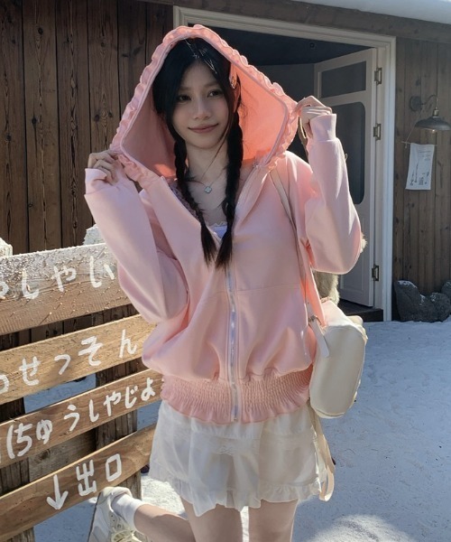 yuue' ( wear )（ユーイ）の「フリルジップフーディーパーカー/冷房対策（パーカー・レディース・ピンク/グレー/ブラック・FREE）」の18枚目の写真