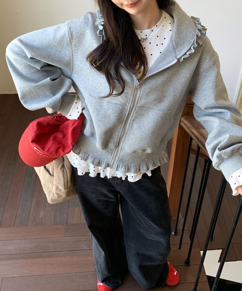 yuue' ( wear )（ユーイ）の「フリルジップフーディーパーカー/冷房対策（パーカー・レディース・ピンク/グレー/ブラック・FREE）」の20枚目の写真