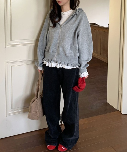 yuue' ( wear )（ユーイ）の「フリルジップフーディーパーカー/冷房対策（パーカー・レディース・ピンク/グレー/ブラック・FREE）」の22枚目の写真