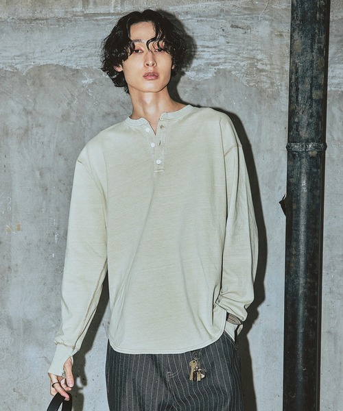 Bleme（ブレム）の「ヴィンテージデザイン ヘンリーネック ロンT（Tシャツ/カットソー・メンズ・グリーン/ベージュ/ブラック・M/S/XL/L）」の2枚目の写真