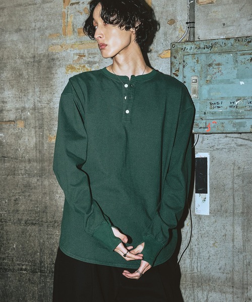 Bleme（ブレム）の「ヴィンテージデザイン ヘンリーネック ロンT（Tシャツ/カットソー・メンズ・グリーン/ベージュ/ブラック・M/S/XL/L）」の3枚目の写真