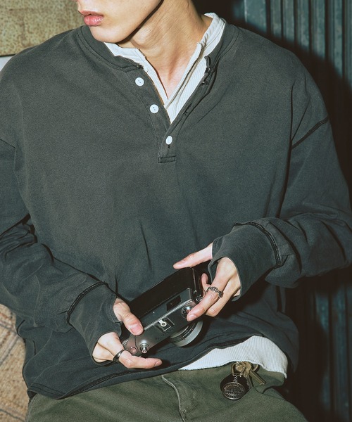 Bleme（ブレム）の「ヴィンテージデザイン ヘンリーネック ロンT（Tシャツ/カットソー・メンズ・グリーン/ベージュ/ブラック・M/S/XL/L）」の8枚目の写真