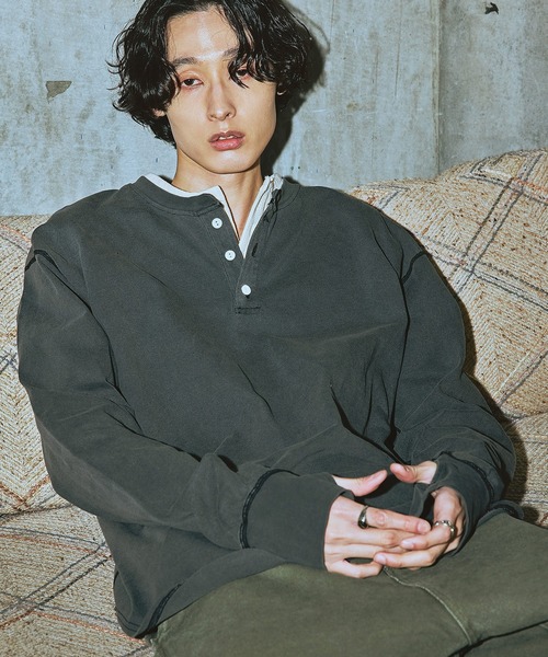 Bleme（ブレム）の「ヴィンテージデザイン ヘンリーネック ロンT（Tシャツ/カットソー・メンズ・グリーン/ベージュ/ブラック・M/S/XL/L）」の9枚目の写真