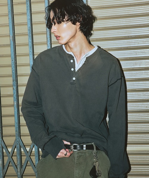 Bleme（ブレム）の「ヴィンテージデザイン ヘンリーネック ロンT（Tシャツ/カットソー・メンズ・グリーン/ベージュ/ブラック・M/S/XL/L）」の10枚目の写真