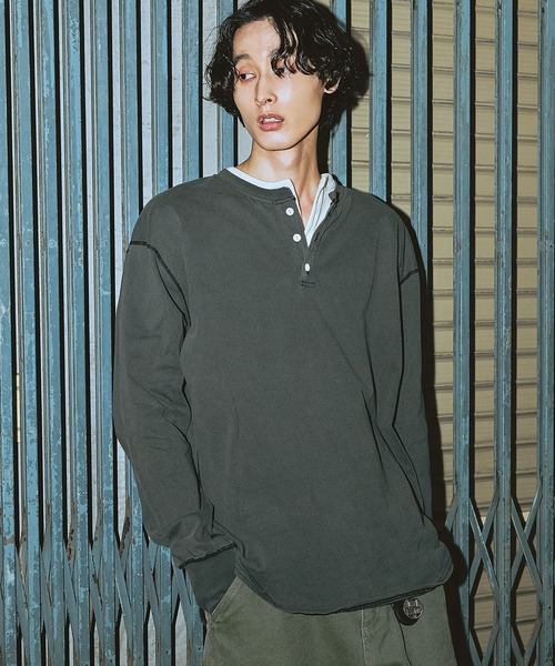 Bleme（ブレム）の「ヴィンテージデザイン ヘンリーネック ロンT（Tシャツ/カットソー・メンズ・グリーン/ベージュ/ブラック・M/S/XL/L）」の13枚目の写真