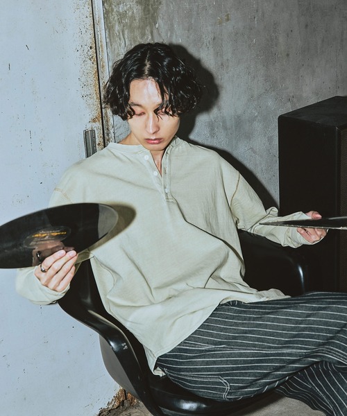 Bleme（ブレム）の「ヴィンテージデザイン ヘンリーネック ロンT（Tシャツ/カットソー・メンズ・グリーン/ベージュ/ブラック・M/S/XL/L）」の22枚目の写真