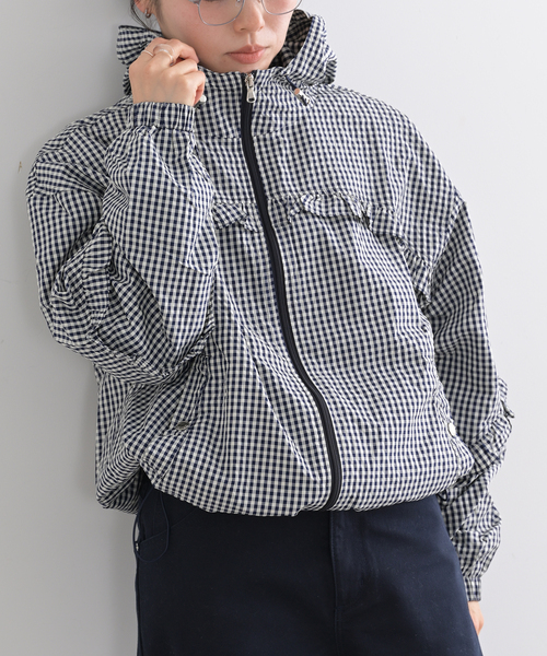 U by SPICK&SPAN（ユーバイスピックアンドスパン）の「CRANK/クランク CHECK FRILL WINDBREAKER（その他アウター・レディース・ネイビー・FREE）」の8枚目の写真