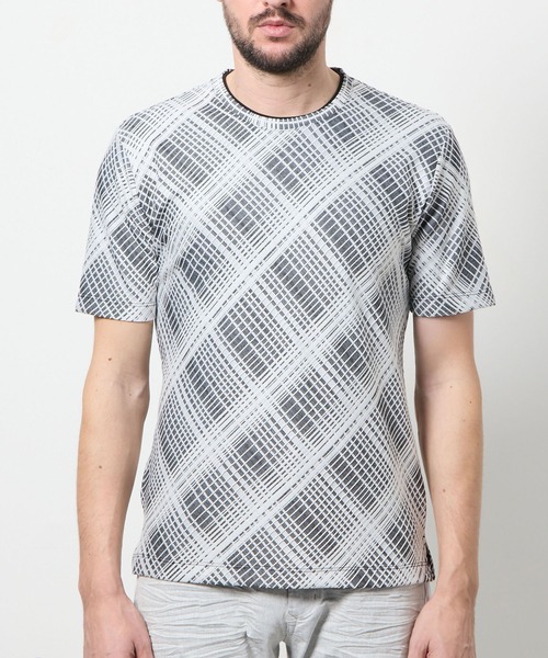 HIDEAWAYS NICOLE（ハイダウェイニコル）の「バイアスブリスターチェックジャカード クルーネック半袖プルオーバー（Tシャツ/カットソー・メンズ・ブルー/ホワイト×ブラック/ホワイト×ブルー/ホワイト×ライトグレー/ブラック×グレー・MEDIUM/LARGE/X-LARGE）」の13枚目の写真