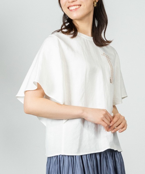STUDIO PICONE（スタジオピッコーネ）の「ラッフルスリーブ麻混ブラウス（シャツ/ブラウス・レディース・グレー/ホワイト/ライトグリーン/キャメル・LL/L/M）」の17枚目の写真
