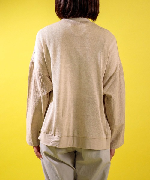 prit（プリット）の「[prit] ギマメッシュ×リネンコットンピンオックス 切替トッパーショートカーディガン（カーディガン/ボレロ・レディース・ライトベージュ・FREE）」の7枚目の写真