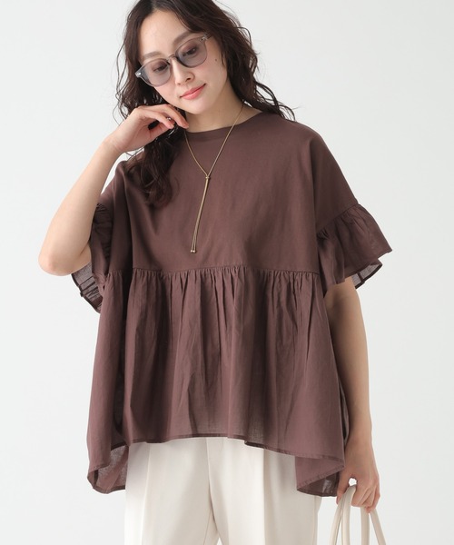 Elura（エルーラ）の「異素材切り替えフリルプルオーバー/621795（Tシャツ/カットソー・レディース・ブラウン/オフホワイト/ブラック・FREE）」の3枚目の写真