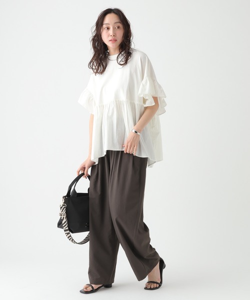 Elura（エルーラ）の「異素材切り替えフリルプルオーバー/621795（Tシャツ/カットソー・レディース・ブラウン/オフホワイト/ブラック・FREE）」の14枚目の写真