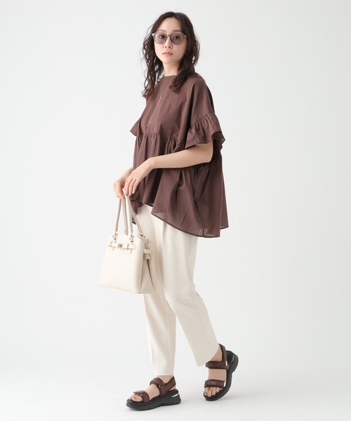 Elura（エルーラ）の「異素材切り替えフリルプルオーバー/621795（Tシャツ/カットソー・レディース・ブラウン/オフホワイト/ブラック・FREE）」の22枚目の写真