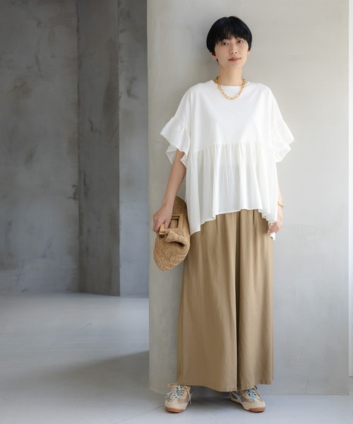 Elura（エルーラ）の「異素材切り替えフリルプルオーバー/621795（Tシャツ/カットソー・レディース・ブラウン/オフホワイト/ブラック・FREE）」の7枚目の写真