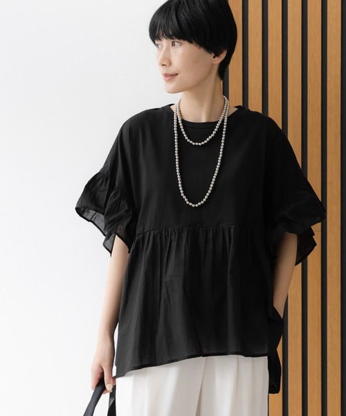 Elura（エルーラ）の「異素材切り替えフリルプルオーバー/621795（Tシャツ/カットソー・レディース・ブラウン/オフホワイト/ブラック・FREE）」の9枚目の写真