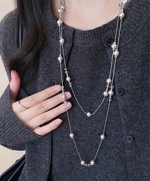 ロング 3連」に該当するネックレス（シルバー/銀色系）ファッション