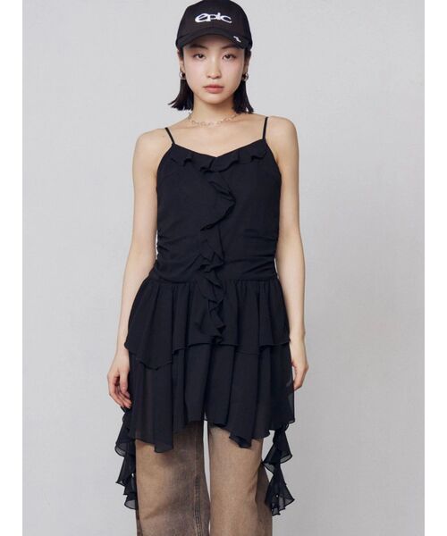 EMODA（エモダ）の「シアーラッフルキャミロングトップ（その他トップス・レディース・ベージュ/その他/ブラック・FREE）」の4枚目の写真