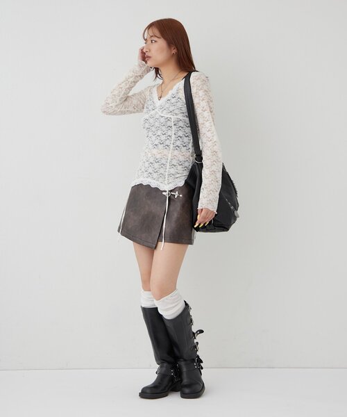 WHO'S WHO gallery（フーズフーギャラリー）の「ファイヤーマンレザーラップスカート（スカート・レディース・ブラック/ブラウン・FREE）」の14枚目の写真