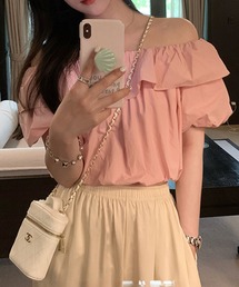 Tシャツ/カットソー（ピンク/桃色系・オフショルダー）ファッション